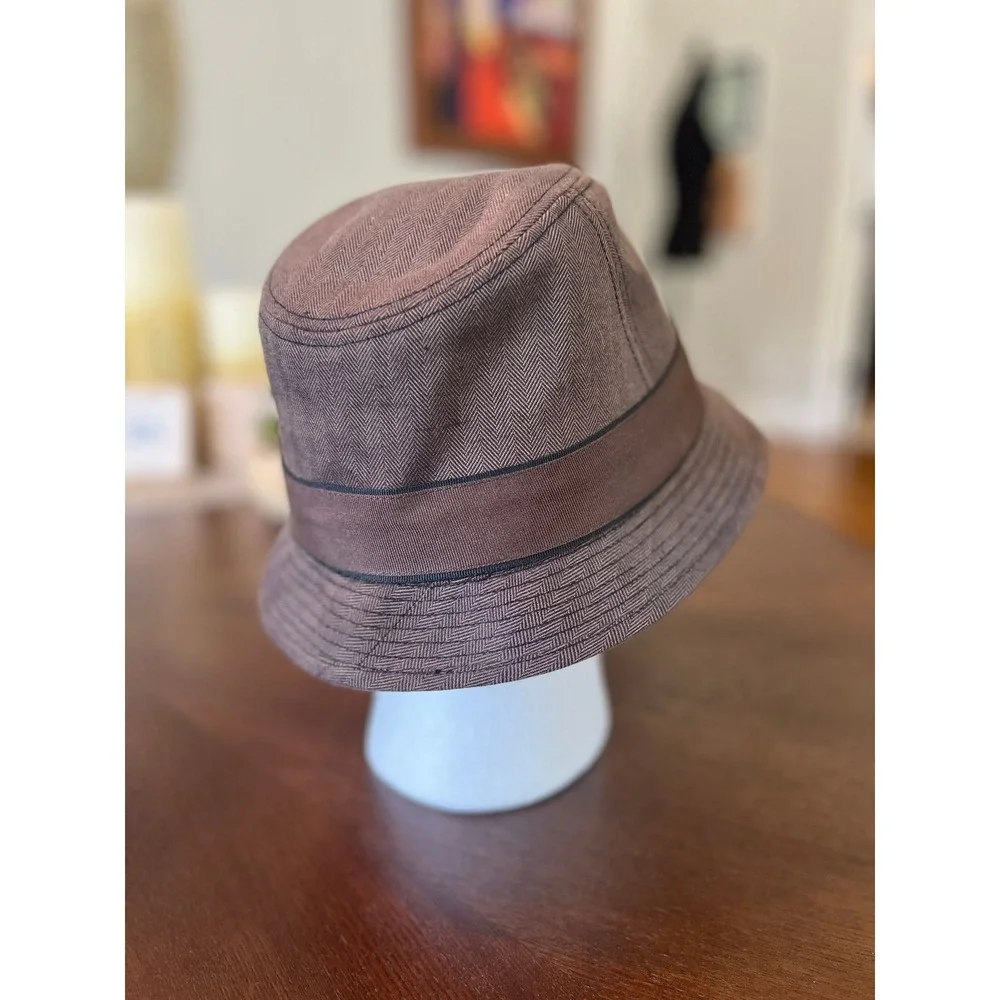 Dorfman Milano Brown Herringbone Fedora Hat Mens Large Stingy Brim Trilby Cap